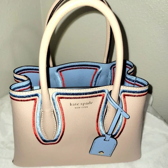 #33. Kate Spade Leather Satchel Bag in Tan and Blue Color. - Picture 1 of 1